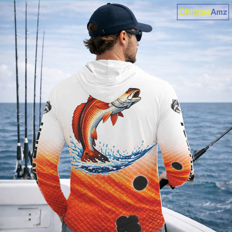 Redfish Fishing Scales Custom Name UV Protection Long Sleeve Hooded Fishing Shirts NBT514