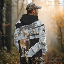 Load image into Gallery viewer, Winter Whitetail Deer Camo Customize Name 3D Printed Long Sleeve Hunting Shirts for Men, Hunting Gifts NBT260