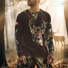 Load image into Gallery viewer, Deer Hunting Big Game Brown Camo US Flag Custom Name 3D All Over Print Shirts, Hunting Gifts NBT263