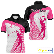 Load image into Gallery viewer, Pink Zebra Pattern Mens Golf Polo Shirts Custom Name Gift For Golf Lovers NBT580