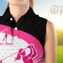Load image into Gallery viewer, Pink Zebra Pattern Womens Sleeveless Golf Polo Shirts Custom Name Gift For Golf Lovers NBT580