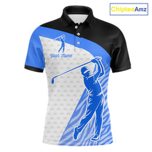 Load image into Gallery viewer, Blue Zebra Pattern Mens Golf Polo Shirts Custom Name Gift For Golf Lovers NBT582