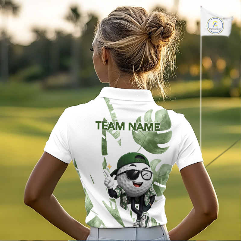 Funny Golf Ball Tropical Pattern Custom Womens Golf Polo Shirts, Golfing Gifts|Green NBT709