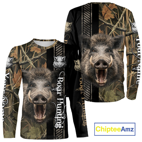 Personalized Wild Hog Hunting Camo Custom Name Best Gifts for Hunters, Boar Hunting Clothes NBT115