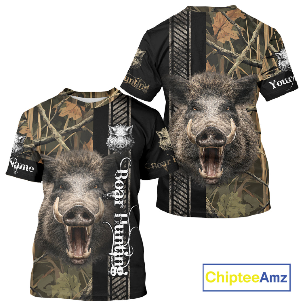 Personalized Wild Hog Hunting Camo Custom Name Best Gifts for Hunters, Boar Hunting Clothes NBT115