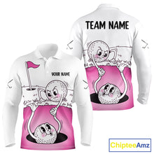 Load image into Gallery viewer, Pink Funny Golf Rescue Team Polo Shirt Custom Name, Golf Ball Cartoon Polo, White Golf Shirt NBT600