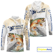 Load image into Gallery viewer, Rainbow Trout Fishing Shirt Long Sleeve Hooded Gray Beige Camo, Trout UPF Fishing Shirts NBT414