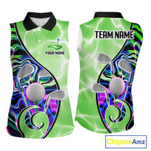 Load image into Gallery viewer, Womens Sleeveless Golf Polo Shirt Holographic Marble Golf Pattern For Team, Golf Attire For Women|Green NBT725
