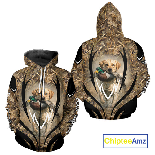Mallard Duck Hunting Yellow Labrador Retriever Camo 3D Custom Name Shirts, Hunting Gifts NBT220