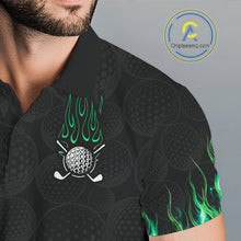 Load image into Gallery viewer, Close-up golf polo shirt green flame fabric: breathable cotton, quick moisture wicking, no wrinkle