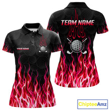 Load image into Gallery viewer, Womens golf polo shirt front and back view, custom team name, tailored fit for perfect golf swing