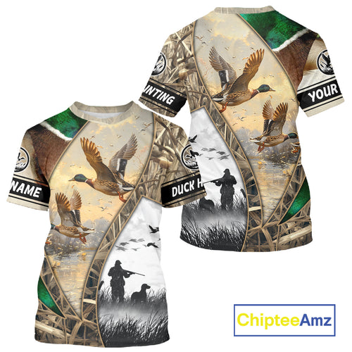 Custom Mallard Duck Hunting Camo 3D Printed Shirts, Personalized Duck Hunting Gifts NBT131