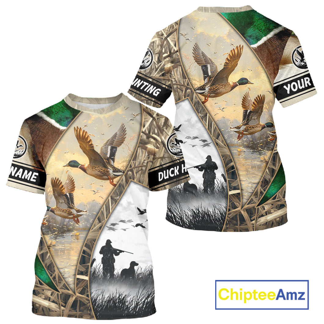 Custom Mallard Duck Hunting Camo 3D Printed Shirts, Personalized Duck Hunting Gifts NBT131