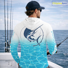 Load image into Gallery viewer, Custom Marlin Fishing Long Sleeve Hooded Performance Fishing Shirts, Marlin Saltwater Fishing Shirt NBT620