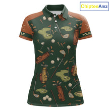 Load image into Gallery viewer, Vintage 1990s Golf Pattern Womens Golf Polo Shirt, Golf Attire For Ladies, Golfer Gifts|Brown NBT615