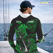 Load image into Gallery viewer, Angler wearing Custom Marlin Fishing Ocean Camo Long Sleeve Hooded Fishing Shirt Marlin Saltwater Fishing Jersey, breathable UPF 30+ long sleeve hooded fishing shirt on the boat