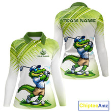 Load image into Gallery viewer, Funny White And Green Alligator Golf Polo Shirts For Women Custom Team Alligator Golf Outfit NBT508