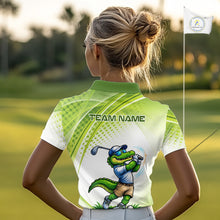 Load image into Gallery viewer, Funny White And Green Alligator Golf Polo Shirts For Women Custom Team Alligator Golf Outfit NBT508