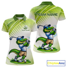 Load image into Gallery viewer, Funny White And Green Alligator Golf Polo Shirts For Women Custom Team Alligator Golf Outfit NBT508