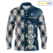 Load image into Gallery viewer, Funny Golf Ball Mens Golf Polo Shirts Custom Blue Argyle Pattern Golf Attire For Men, Golfer Gifts NBT627
