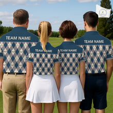 Load image into Gallery viewer, Funny Golf Ball Mens Golf Polo Shirts Custom Blue Argyle Pattern Golf Attire For Men, Golfer Gifts NBT627