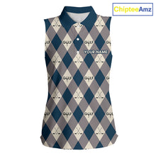 Load image into Gallery viewer, Blue Argyle Plaid Pattern Womens Sleeveless Golf Polo Shirts Custom Golf Attire For Ladies, Team Golf Shirt NBT636