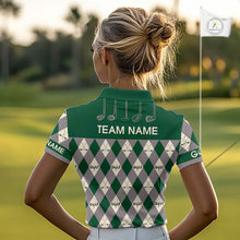 Load image into Gallery viewer, Green Argyle Plaid Pattern Womens Golf Polo Shirts Custom Golf Attire For Ladies, Team Golf Shirt NBT637
