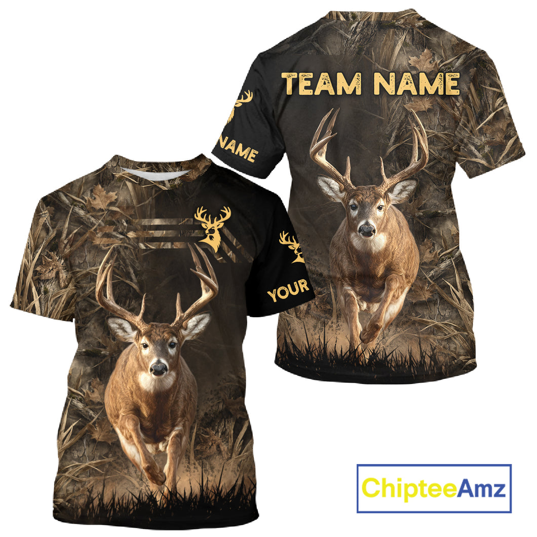 Custom Brown Camo with US Flag Deer Hunting Shirts for Men, Deer Hunting Clothes, Hunting Gifts NBT52