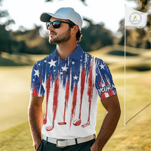 Load image into Gallery viewer, Personalized American Flag Golf White Mens Golf Polo Shirts Custom Name Golf Gifts For Men NBT659