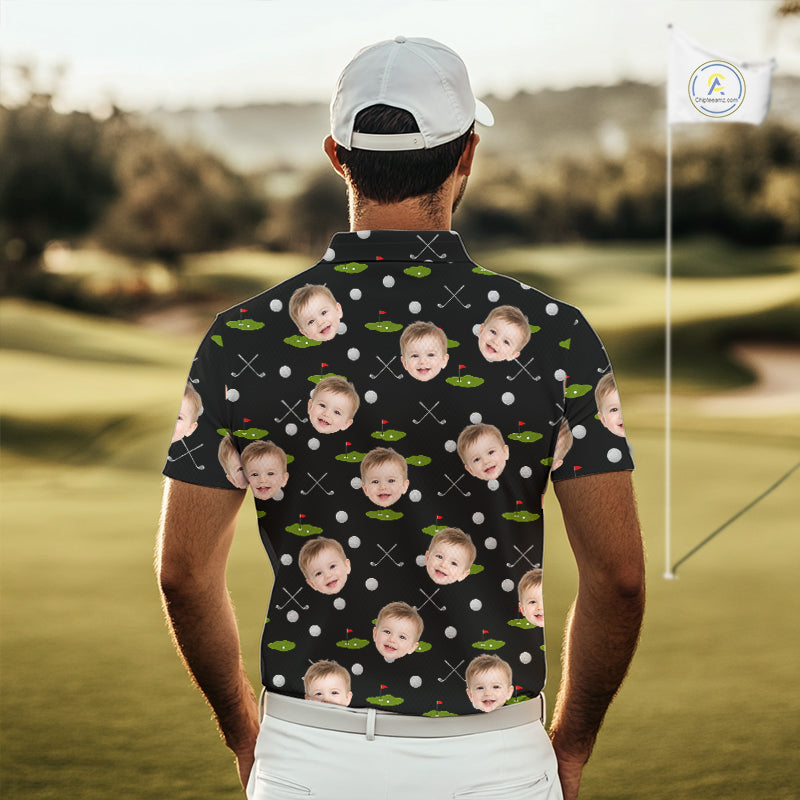 Personalized Face & Name Golf Polo Shirt For Men, Best Dad Golf Shirt, Father's Day Gift Polo|Black NBT662