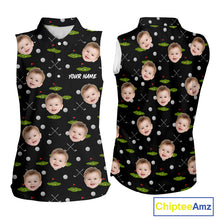 Load image into Gallery viewer, Personalized Face &amp; Name Sleeveless Golf Polo Shirt For Women, Best Mom Golf Shirt, Mother's Day Gift Polo|Black NBT662