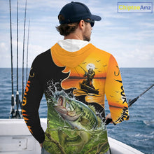 Load image into Gallery viewer, Personalized Fish Reaper Sunset Design Largemouth Bass Long Sleeve Hooded Fishing Shirts NBT673