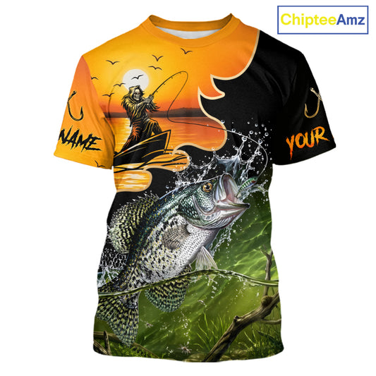 Personalized Fish Reaper Sunset Design Crappie Fishing T-Shirts NBT674