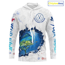 Load image into Gallery viewer, Custom Mahi Mahi Fishing Long Sleeve Hooded Tournament Shirts, Mahi Mahi Saltwater Fishing Apparel | White NBT683