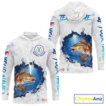 Load image into Gallery viewer, Custom Redfish Fishing Long Sleeve Hooded Tournament Shirts, Redfish Saltwater Fishing Apparel | White NBT684