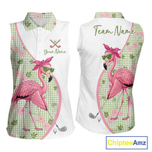 Load image into Gallery viewer, Funny Pink Flamingo Plaid Pattern Womens Sleeveless Golf Polo Shirts, Personalized Golf Gifts NBT792