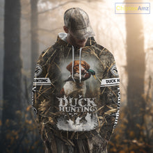 Load image into Gallery viewer, Mallard Duck Hunting Camouflage Shirts With Brittany Dog, Duck Hunting Season, Hunting Gifts NBT180