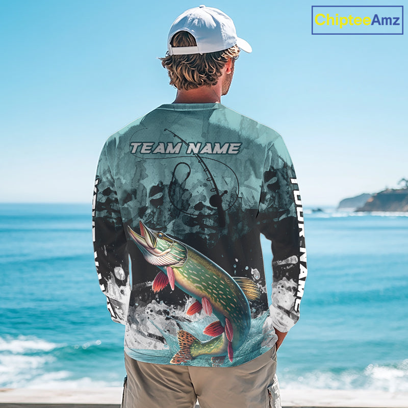Personalized Northern Pike Fishing Jersey, Team Pike Fishing Long Sleeve Tournament Shirts NBT693