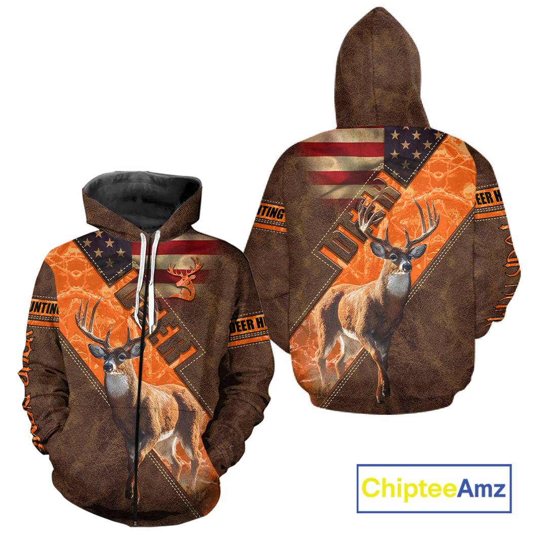 Whitetail Deer Hunting Leather Pattern Custom Name Shirt 3D All Over Printed Clothes, Hunting Gifts NBT90