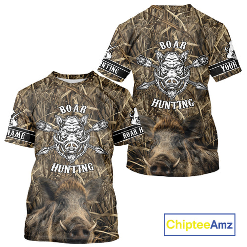 Personalized Wild Boar Hunting Camouflage Customize Name 3D All Over Printed Boar Hunting Shirts NBT104