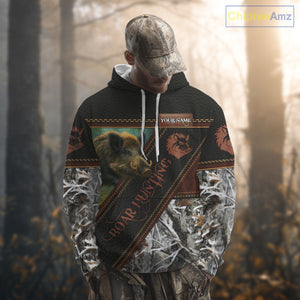 Wild Boar Hunting Black Camo Snow Winter 3D All Over Printed Shirts Custom Name Hunting Gift NHT103