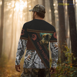 Wild Boar Hunting Black Camo Snow Winter 3D All Over Printed Shirts Custom Name Hunting Gift NHT103