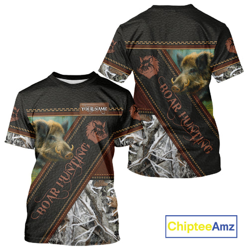 Wild Boar Hunting Black Camo Snow Winter 3D All Over Printed Shirts Custom Name Hunting Gift NHT103