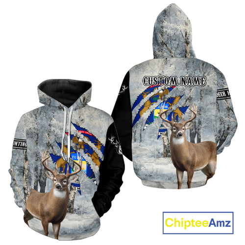 Snow Camo Deer Hunting Shirt, Pennsylvania Flag, Whitetail Hunters NBT13