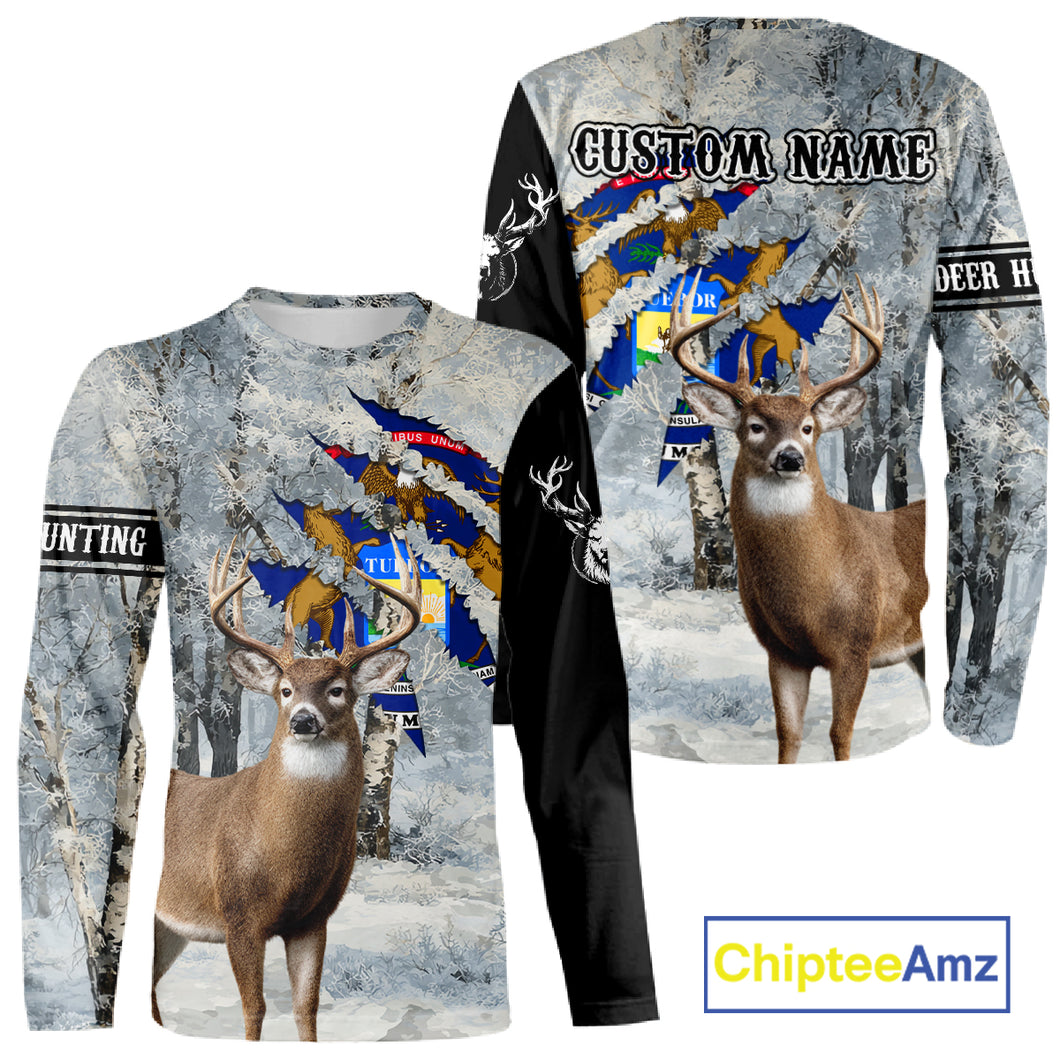 Snow Camo Deer Hunting Shirt, Pennsylvania Flag, Whitetail Hunters NBT13