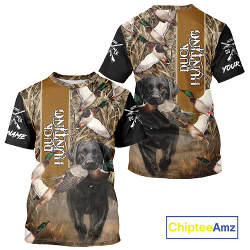 Duck Hunting with Black Lab Custom Name 3D All Over Print Camo Shirt, Hunting Gifts for Hunters NBT109