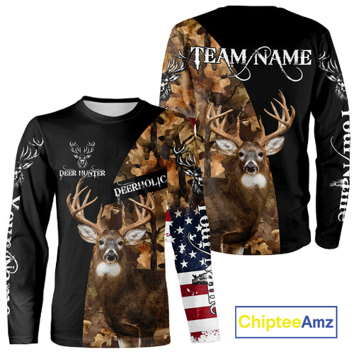 Whitetail Deer Hunting Shirt Camo With US Flag And Buck Head  – Best Hunter Gift NBT22