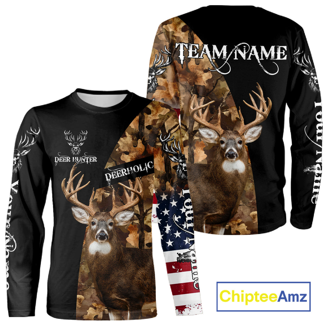 Whitetail Deer Hunting Shirt Camo With US Flag And Buck Head  – Best Hunter Gift NBT22