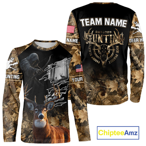 Brown Camo Grim Reaper Whitetail Deer Hunting Shirt – Bow Hunting Apparel for Men, Hunter Gifts NBT28