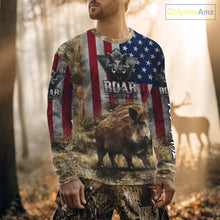 Load image into Gallery viewer, American Flag Wild Boar Camo Custom Name 3D Shirts, Boar Hunting Clothes for Hunters NBT132